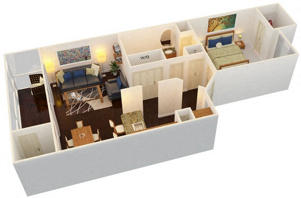 Floor plan for 1 bed, 1 bath, 750 sqft