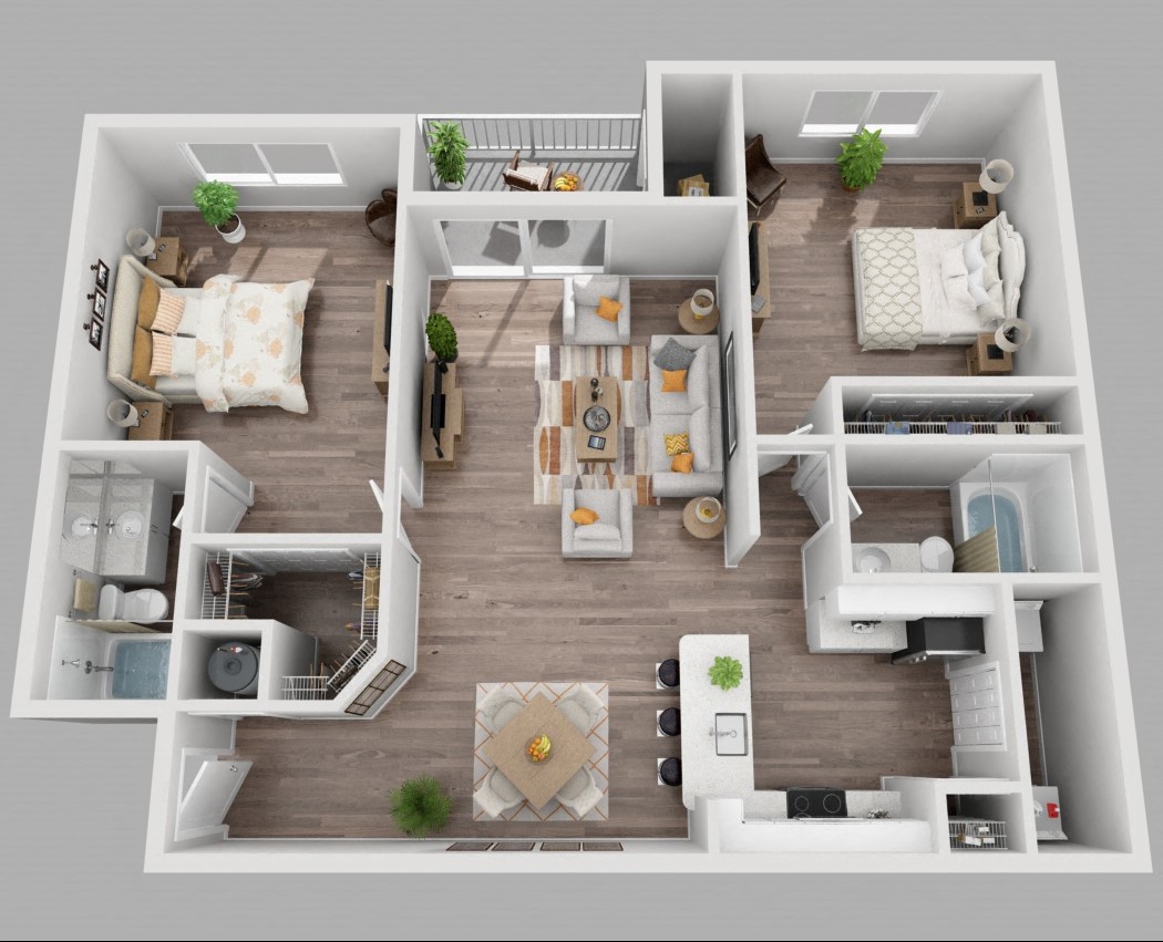 Floor plan for 2 beds, 2 baths, 1166 sqft