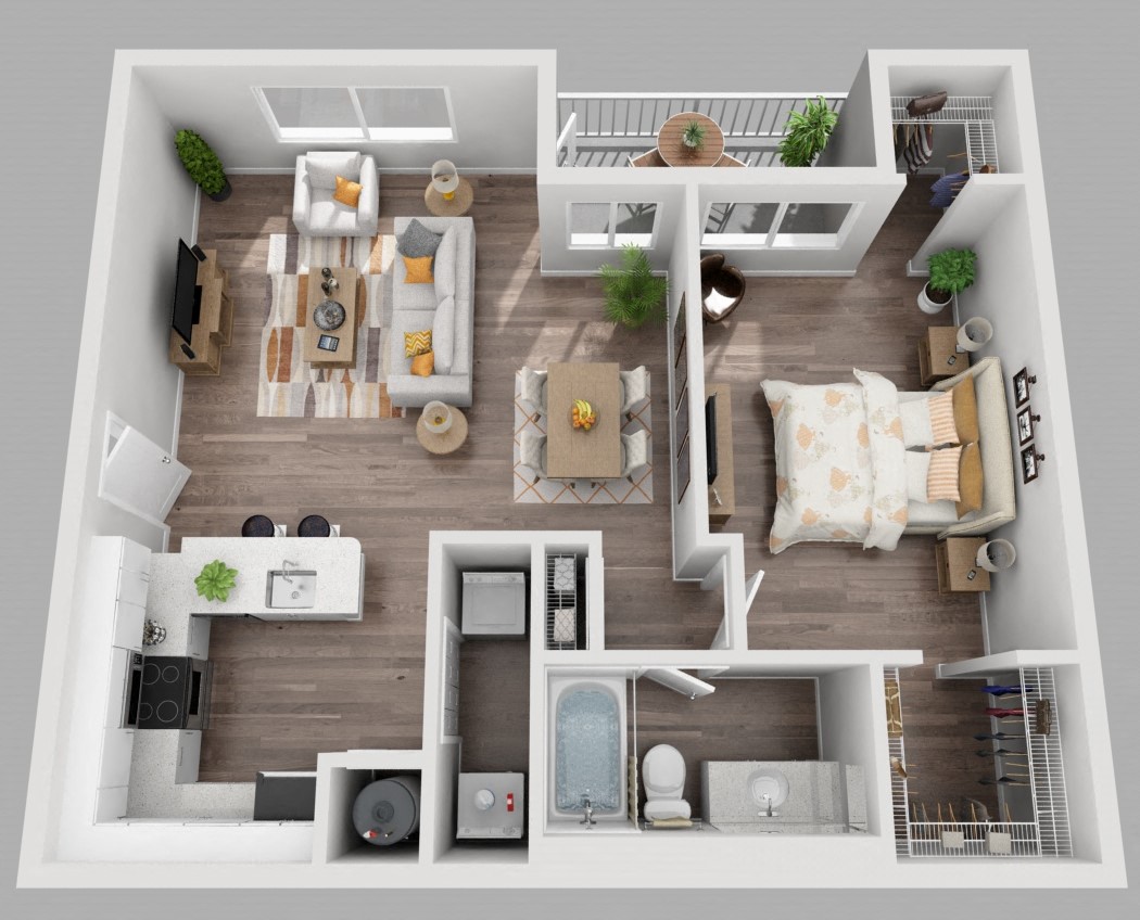 Floor plan for 1 bed, 1 bath, 795 sqft