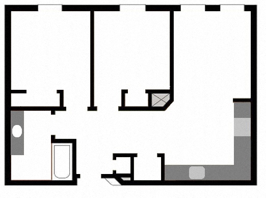 Floor plan for 2 beds, 1 bath, 772 sqft