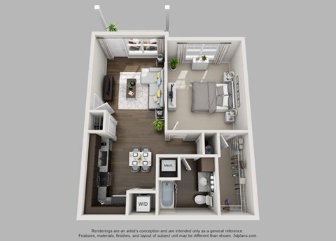 Floor plan for 1 bed, 1 bath, 759 sqft