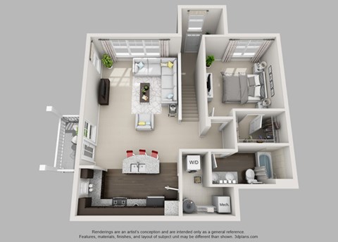 Floor plan for 1 bed, 1 bath, 1003 sqft