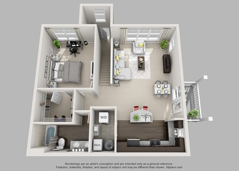 Floor plan for 1 bed, 1 bath, 1042 sqft