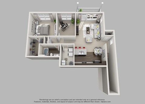 Floor plan for 1 bed, 1 bath, 1081 sqft