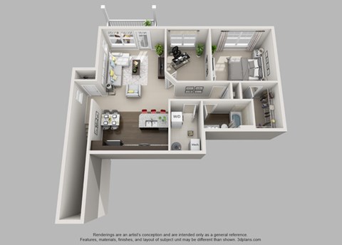 Floor plan for 1 bed, 1 bath, 1081 sqft