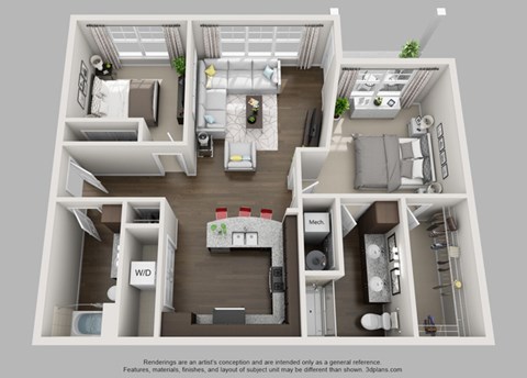 Floor plan for 2 beds, 2 baths, 1112 sqft
