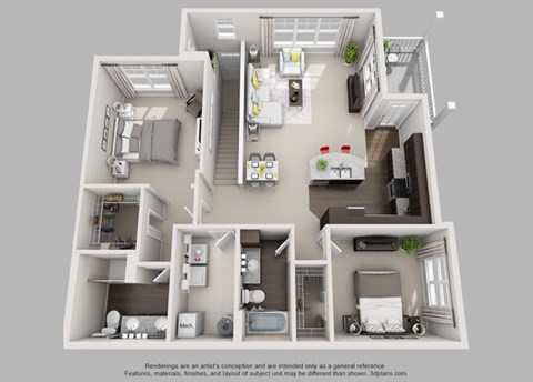 Floor plan for 2 beds, 2 baths, 1401 sqft