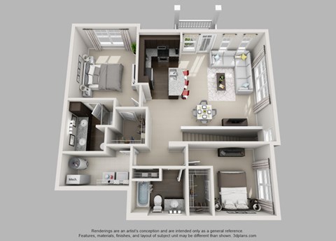 Floor plan for 2 beds, 2 baths, 1246 sqft