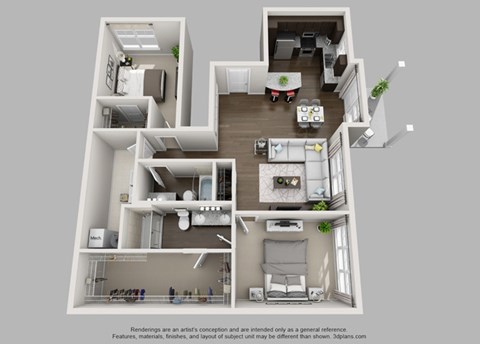 Floor plan for 2 beds, 2 baths, 1286 sqft