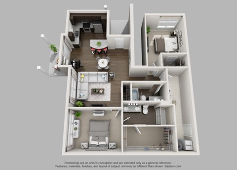Floor plan for 2 beds, 2 baths, 1286 sqft
