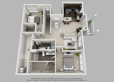Floor plan for 2 beds, 2 baths, 1359 sqft