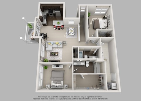 Floor plan for 2 beds, 2 baths, 1376 sqft