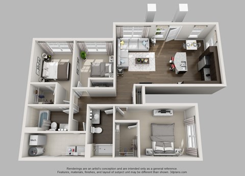 Floor plan for 3 beds, 2 baths, 1376 sqft