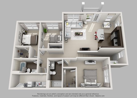 Floor plan for 3 beds, 2 baths, 1487 sqft