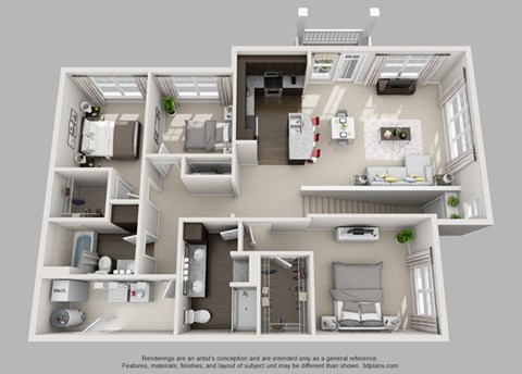 Floor plan for 3 beds, 2 baths, 1570 sqft