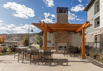 Outdoor fireplace with seating