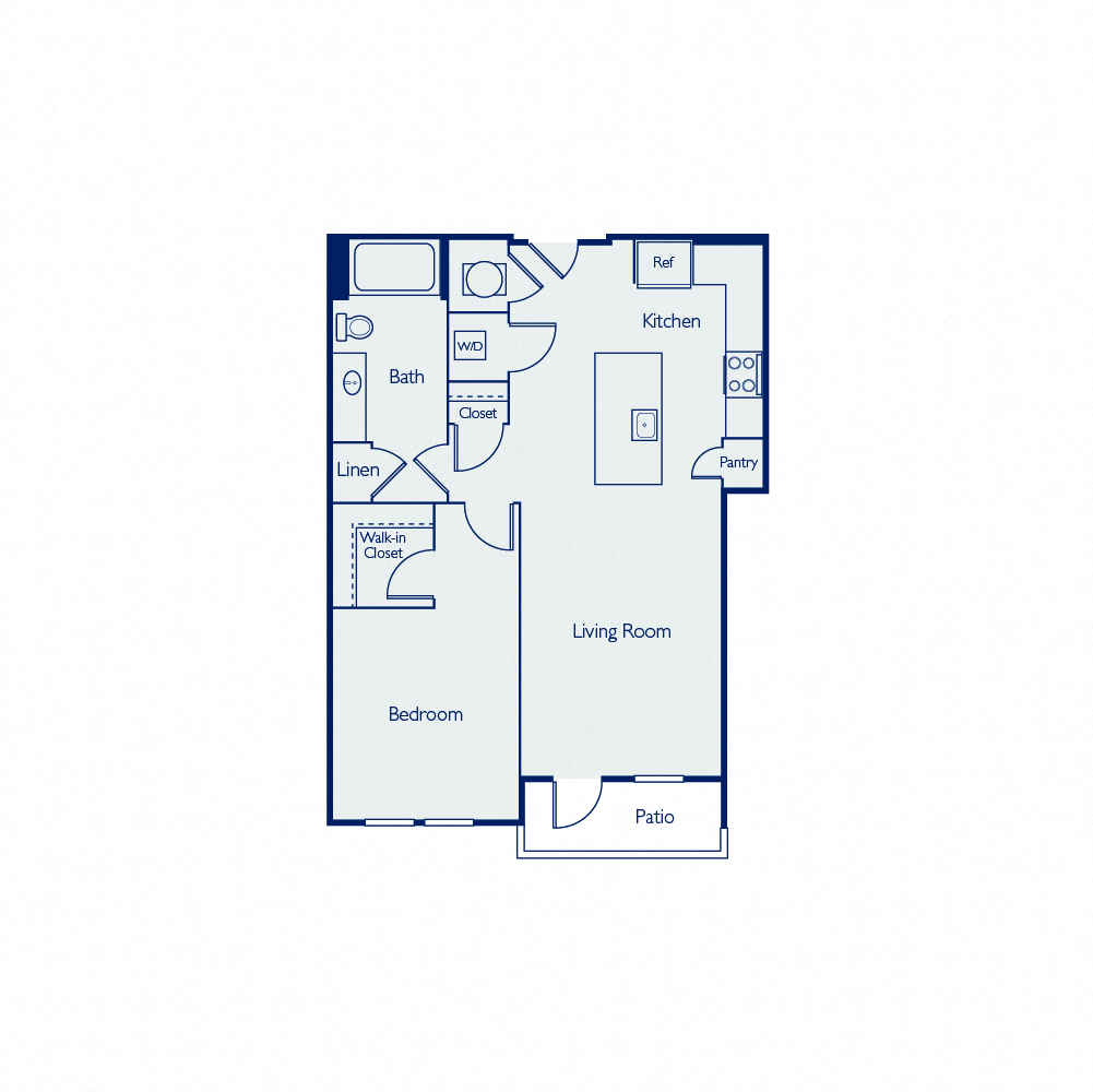 Floor plan for 1 bed, 1 bath, 767 sqft