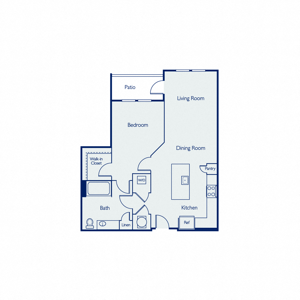 Floor plan for 1 bed, 1 bath, 798 sqft