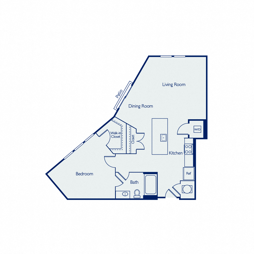 Floor plan for 1 bed, 1 bath, 823 sqft