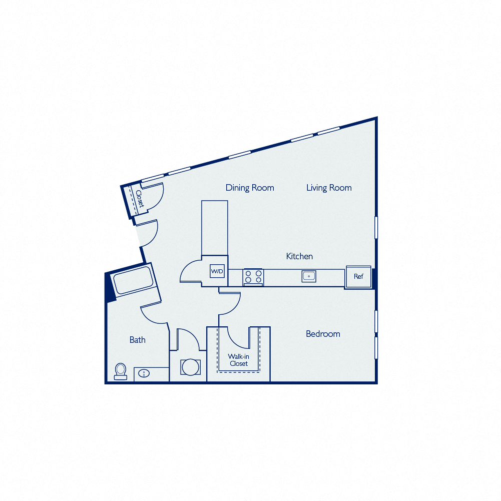 Floor plan for 1 bed, 1 bath, 930 sqft