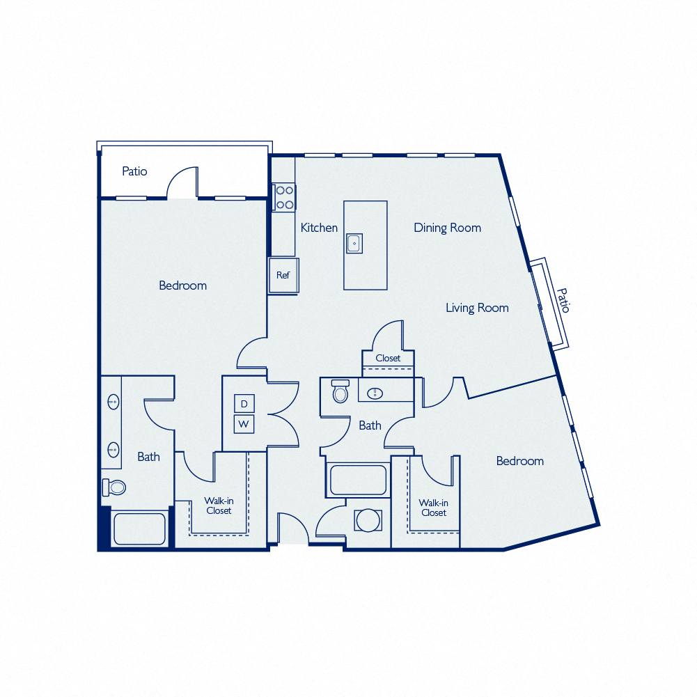 Floor plan for 2 beds, 2 baths, 1240 sqft