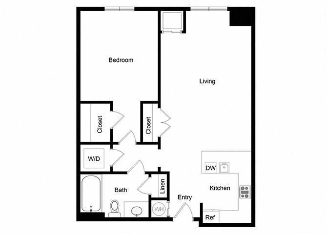 Floor plan for 1 bed, 1 bath, 720 sqft