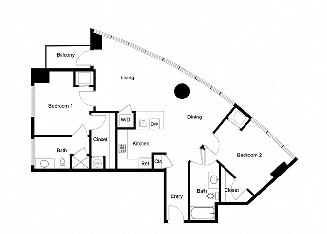 Floor plan for 2 beds, 2 baths, 1180 sqft