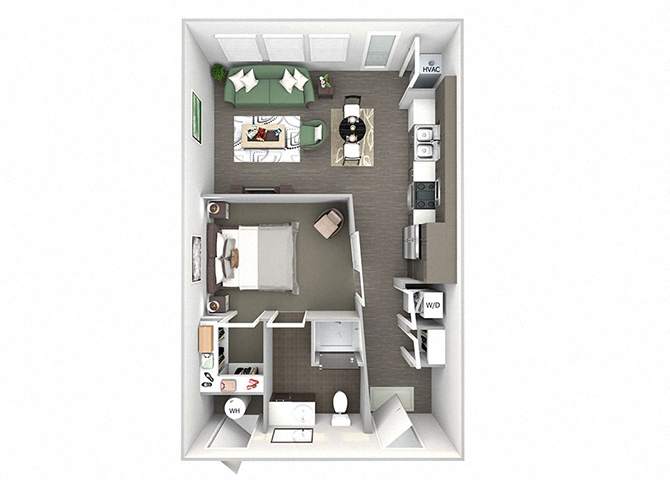 Floor plan for studio, 1 bath, 592 sqft