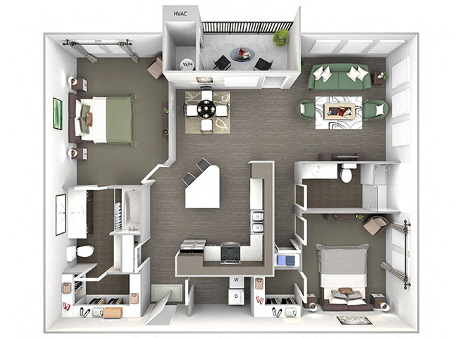 Floor plan for 2 beds, 2 baths, 1224 sqft