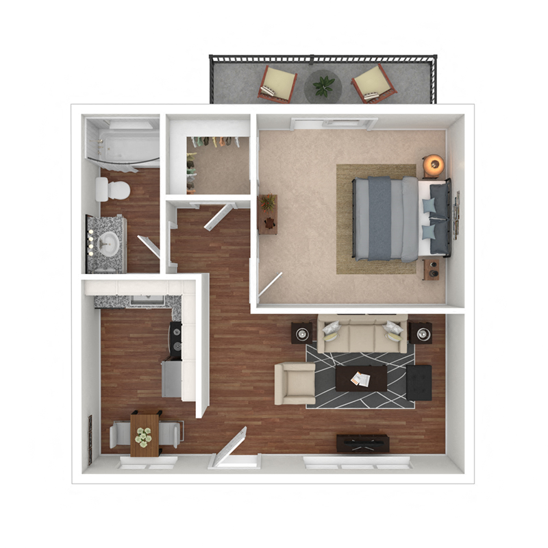 Floor plan for 1 bed, 1 bath, 560 sqft