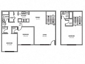 Floor plan for 3 beds, 2 baths, 1174 sqft