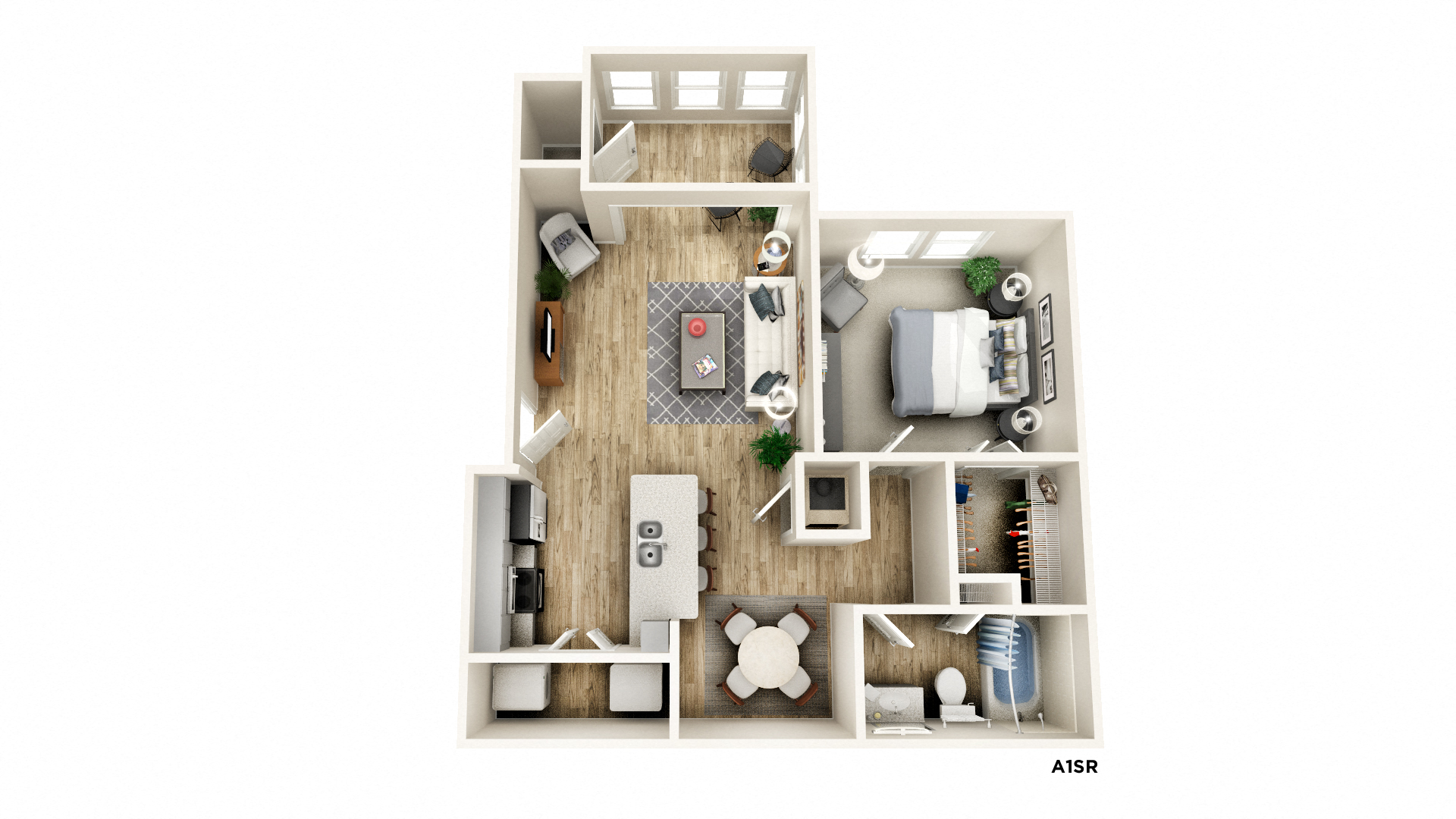 Floor plan for 1 bed, 1 bath, 824 sqft
