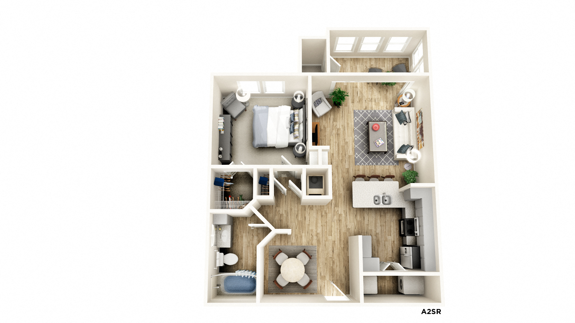 Floor plan for 1 bed, 1 bath, 866 sqft