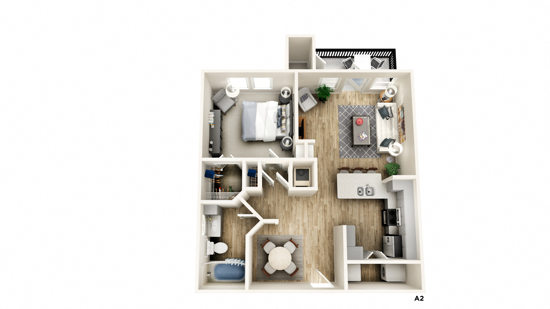 Floor plan for 1 bed, 1 bath, 770 sqft