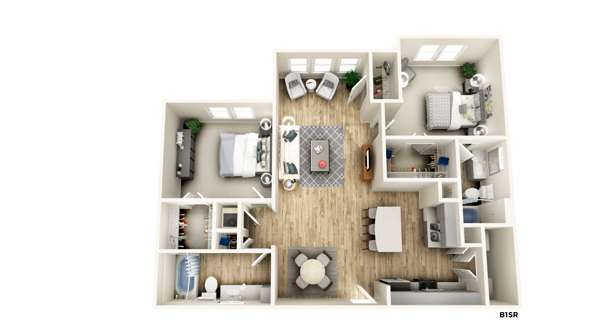 Floor plan for 2 beds, 2 baths, 1155 sqft