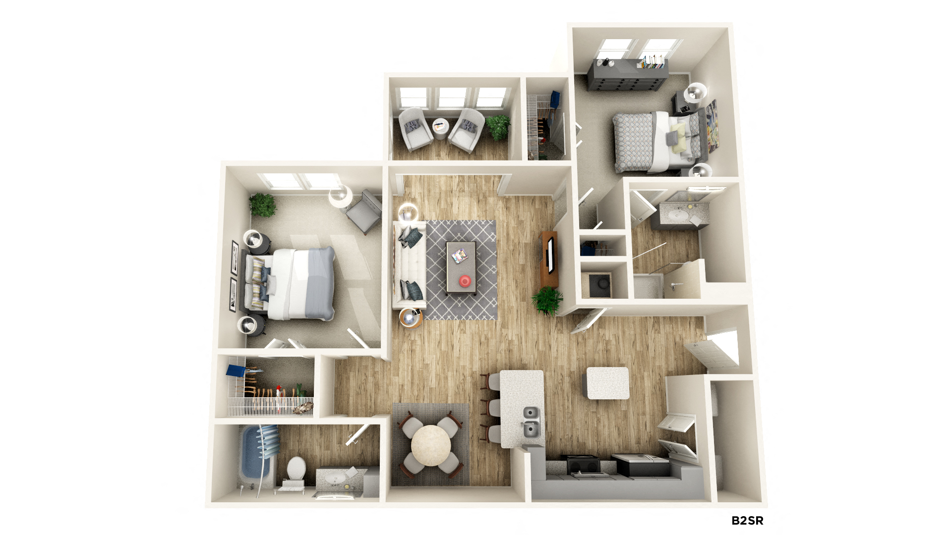 Floor plan for 2 beds, 2 baths, 1220 sqft