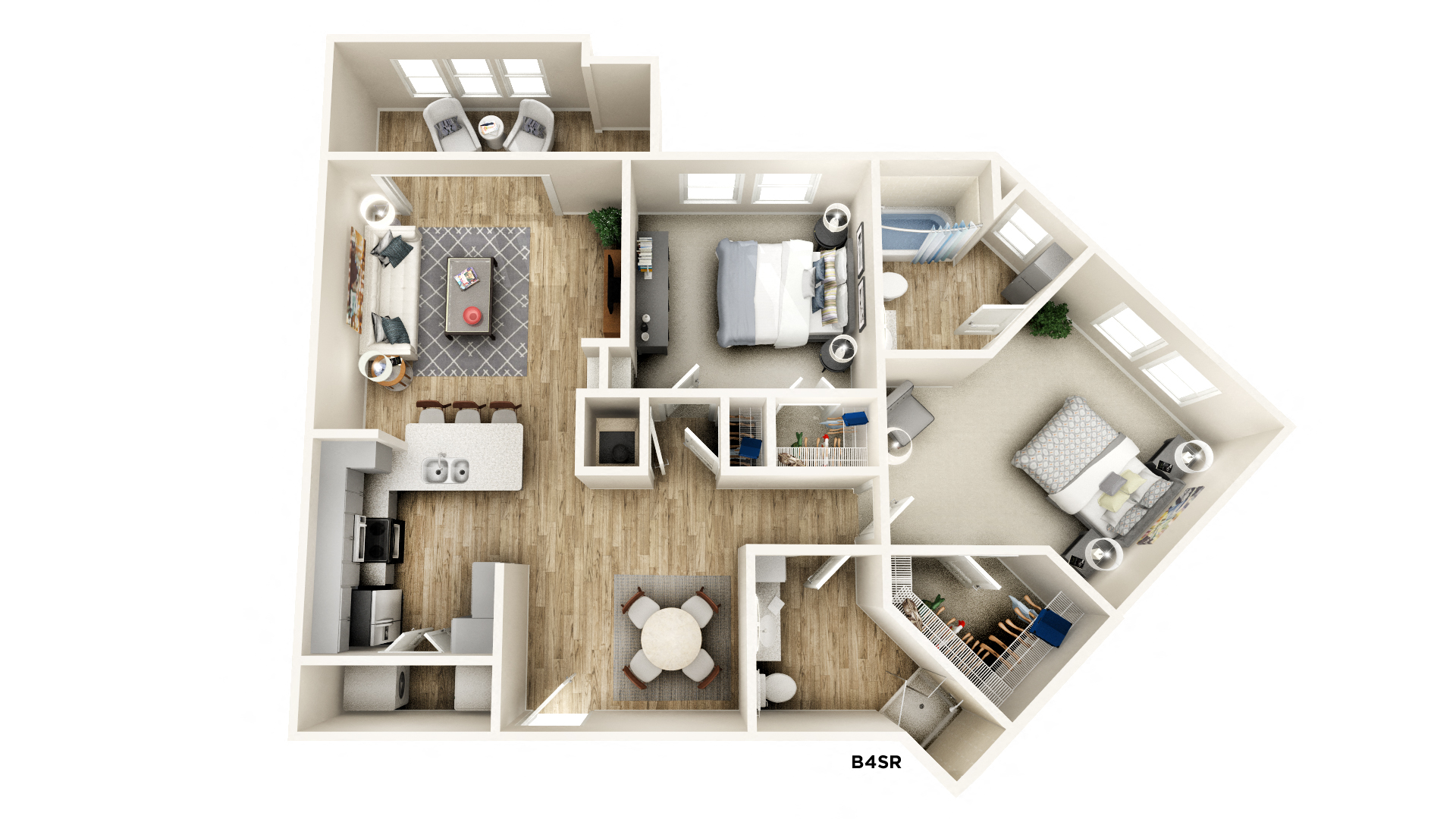 Floor plan for 2 beds, 2 baths, 1222 sqft
