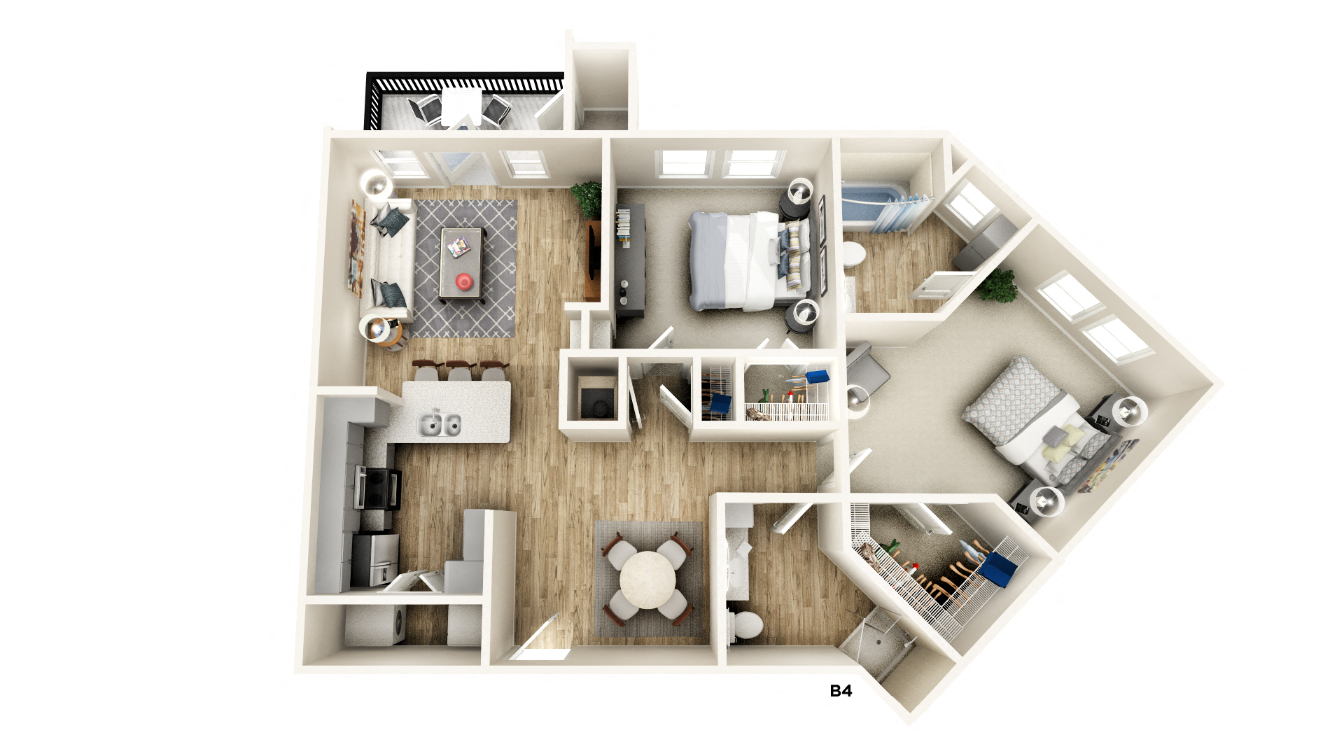 Floor plan for 2 beds, 2 baths, 1126 sqft