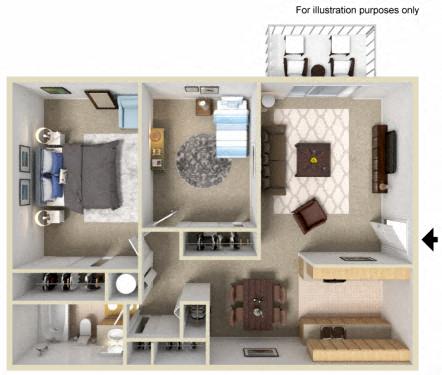 Floor plan for 2 beds, 1 bath, 816 sqft