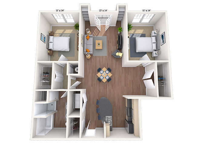 Floor plan for 2 beds, 1 bath, 1132 sqft