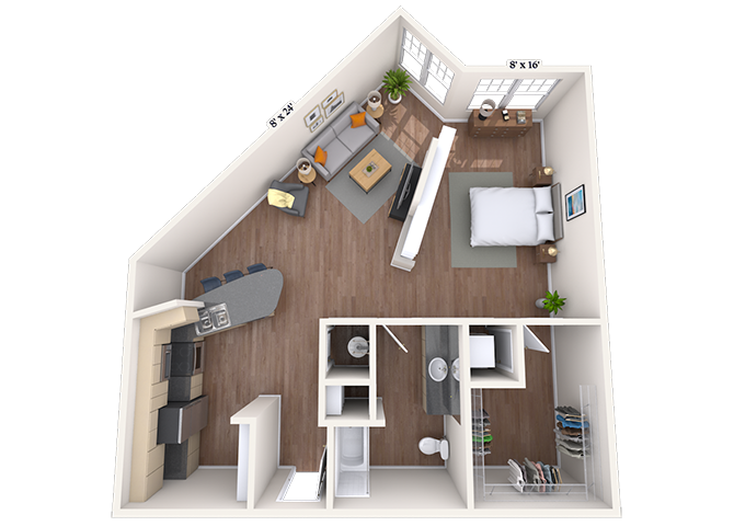Floor plan for studio, 1 bath, 794 sqft