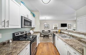 Marietta apartment for rent - a kitchen with marble counter tops and white cabinets