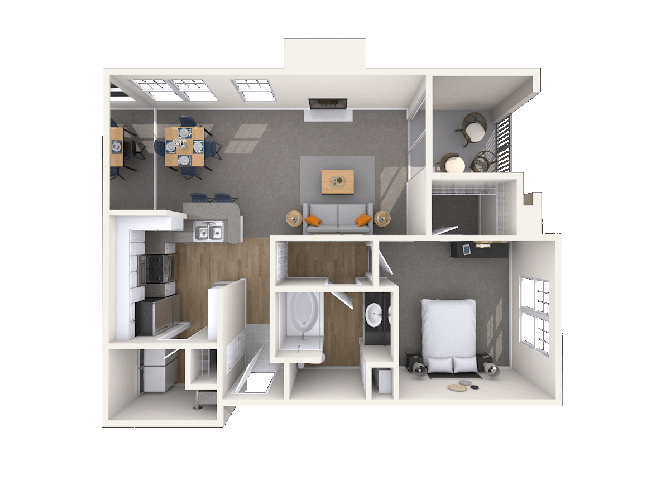 Floor plan for 1 bed, 1 bath, 867 sqft