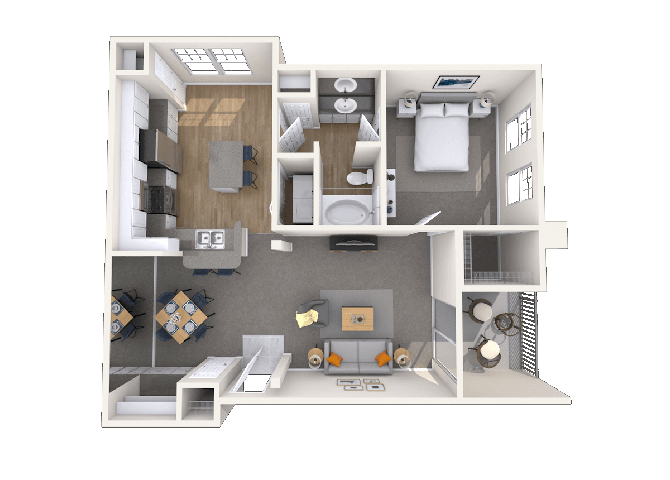 Floor plan for 1 bed, 1 bath, 954 sqft