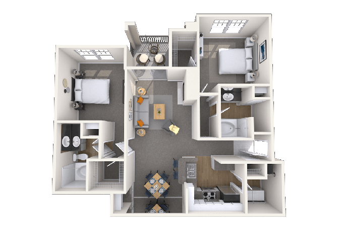 Floor plan for 2 beds, 2 baths, 1199 sqft