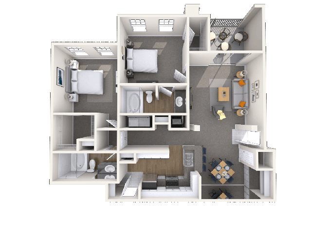 Floor plan for 2 beds, 2 baths, 1247 sqft