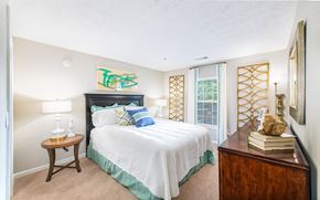 Sandy Springs apartment for rent - a bedroom with a bed and a dresser and a window