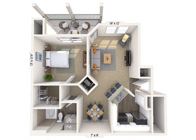 Floor plan for 1 bed, 1 bath, 811 sqft