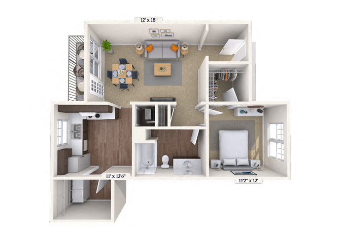 Floor plan for 1 bed, 1 bath, 823 sqft
