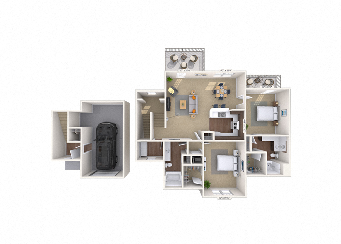 Floor plan for 2 beds, 2 baths, 1413 sqft